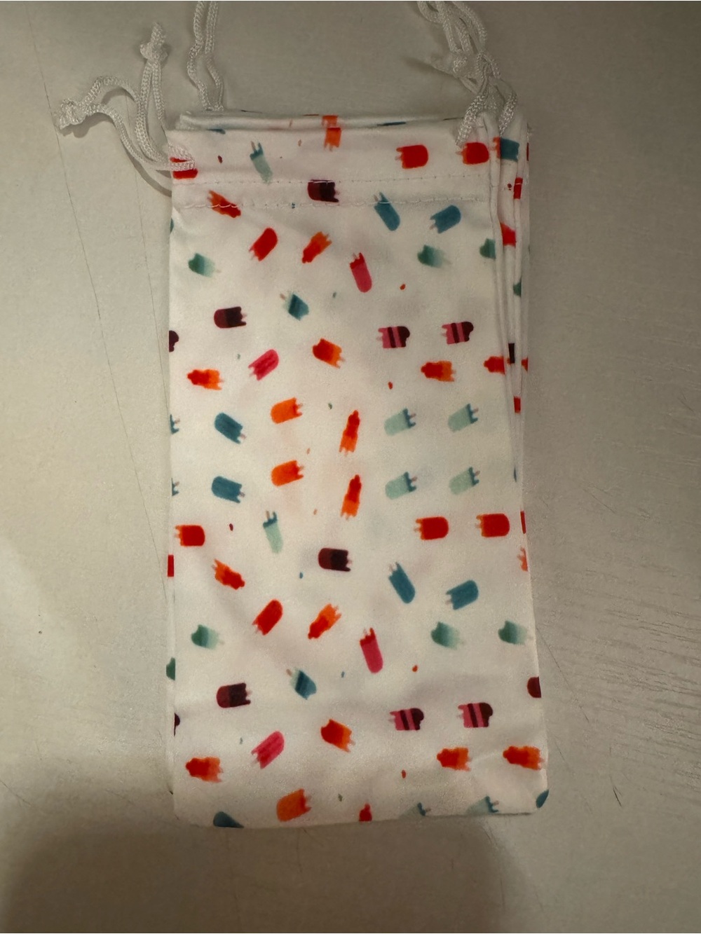 White Drawstring Pouch with Multicolor Popsicle Print
